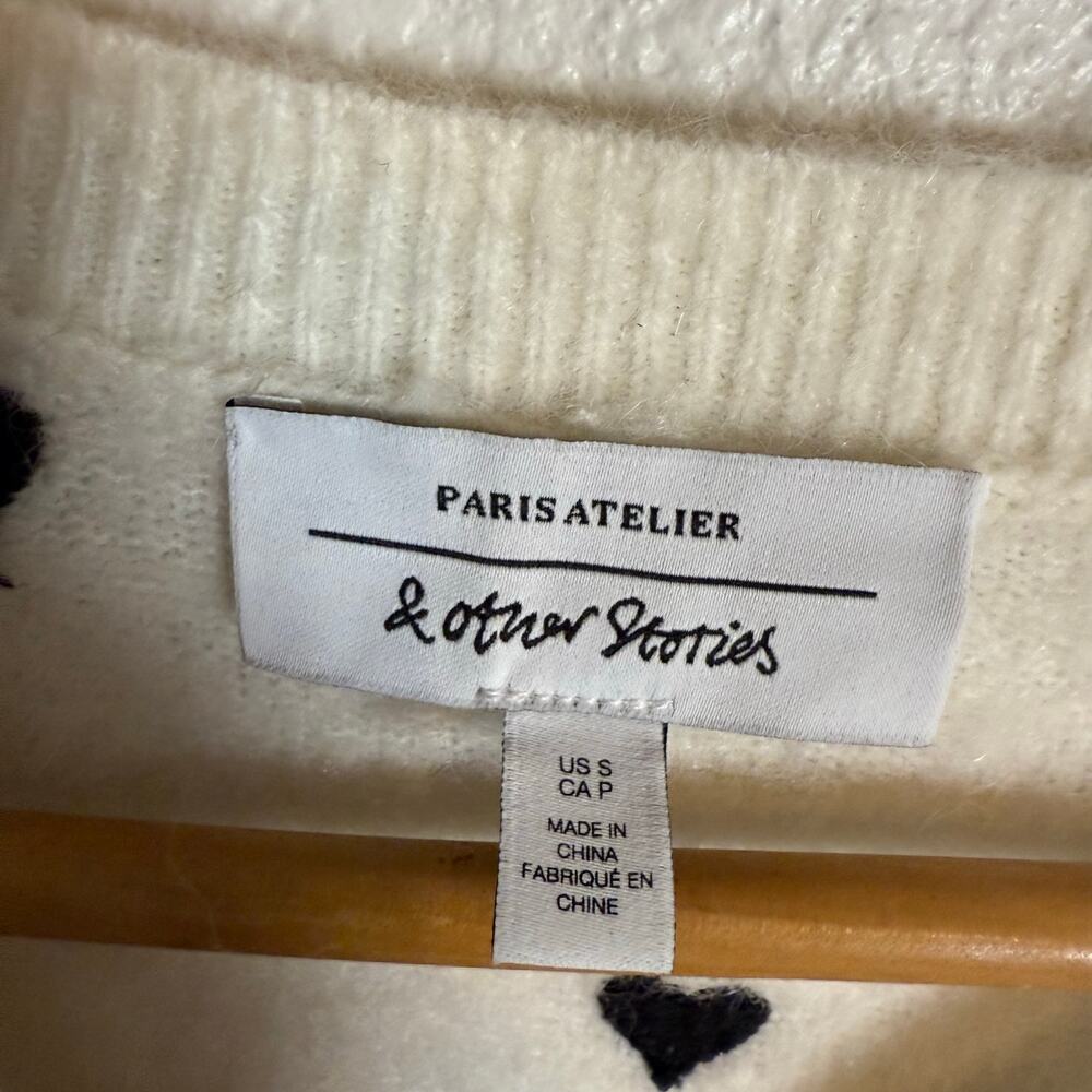 & Other Stories White Heart Embroidered Wool Alpaca Blend Crewneck Sweater S - Picture 7 of 7